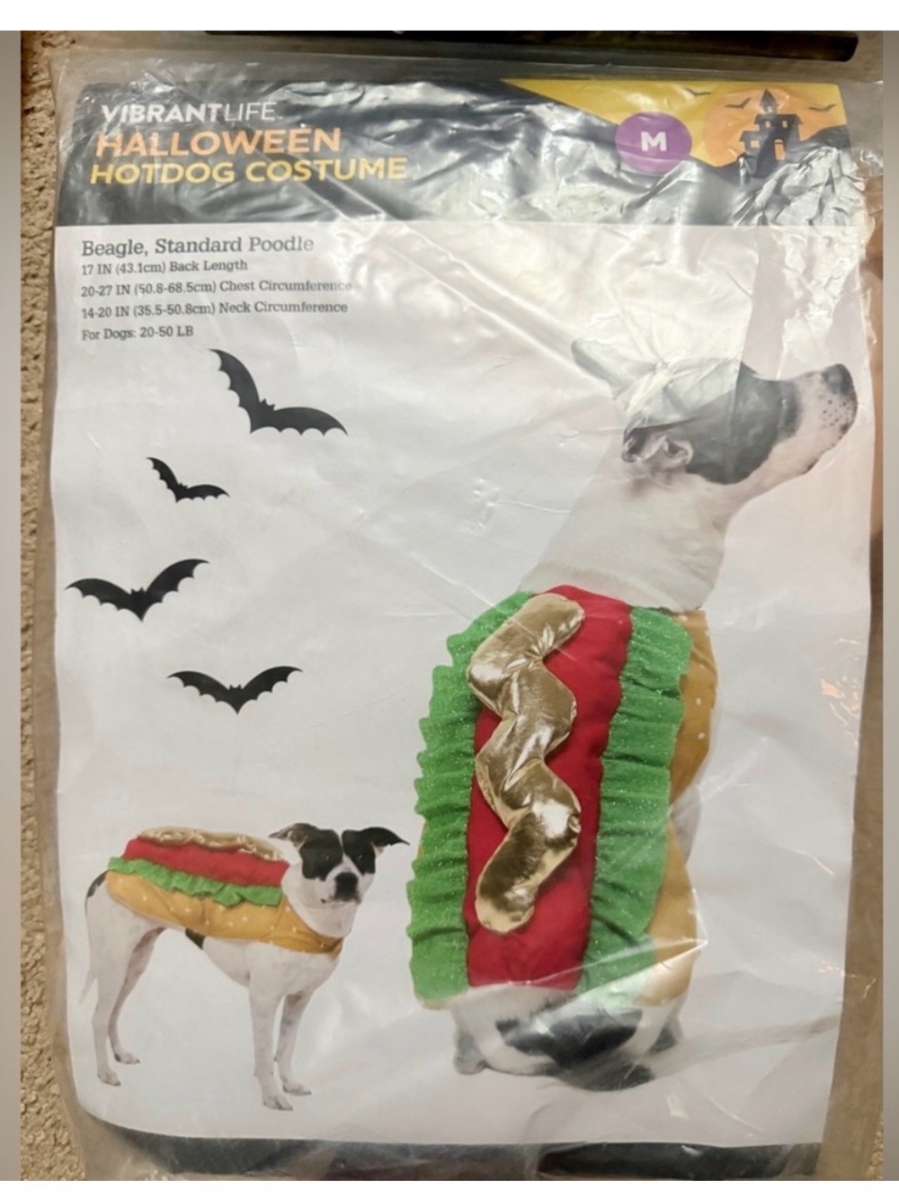 Vibrant Green and Red Hotdog Dog Costume size M